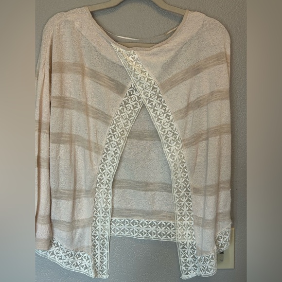 Free People 'Pebble Dash' Long Sleeve Sheer Open Back Lace Trim BOHO Cottagecore - Picture 2 of 8